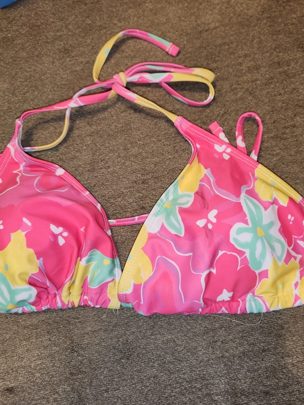 Floral Pink Triangle Bikini Top XL